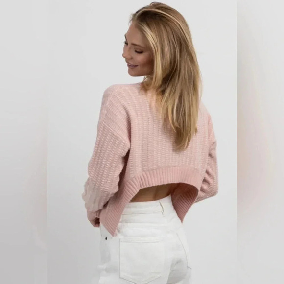 Le Lis• PINK + WHITE OPEN BACK SWEATER size small - Picture 2 of 15